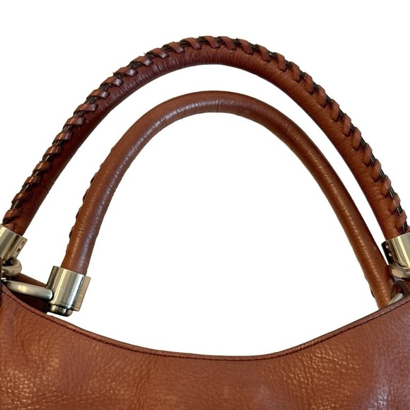 B Makowsky Large Hobo Front Pocket Double Strap Brown Leather Bag Silver Accents - Picture 3 of 9